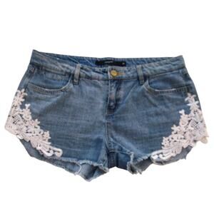 Harper Womens 29 Jean Shorts Denim Cutoffs Lace Appliqué Boho Festival Beachy